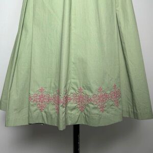 Anthropologie Odille Green Prairie Midi Skirt Embroidered Cottagecore XS